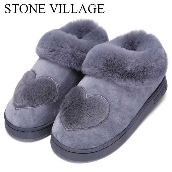 

cotton women slippers arrival heart-shaped warm plush winter fur slippers soft indoor shoes flat with home slippers 211110, Black