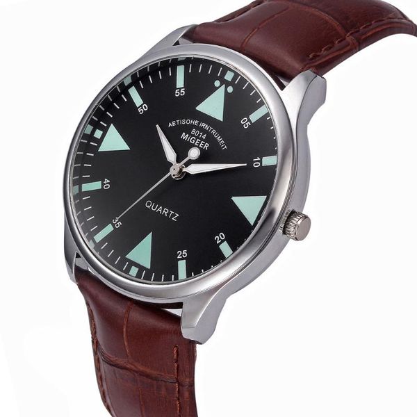 

wristwatches migeer watches men sports leather band quartz fashion mens mannen horloge relogio masculino, Slivery;brown