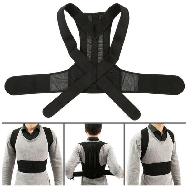 

black/red/blue men adjustable correction back posture belt support shoulder orthosis resistance bands