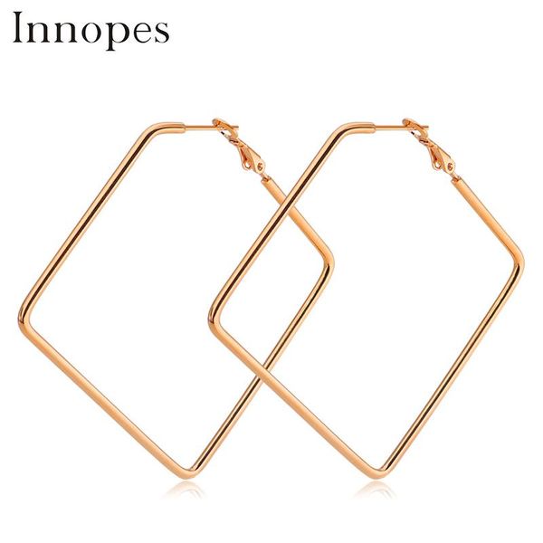 

innopes punk hyperbole big square circle hoop earrings for women 2021 fashion jewelry boho simple pendientes & huggie, Golden;silver