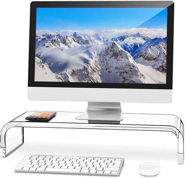 Suporte de monitor de acrílico premium, monitor de tamanho personalizado Riser / Suporte de computador para a plataforma de escritório em casa com plataforma robusta, suporte de mesa de PC