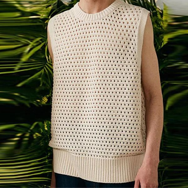 

men's vests sweater vest men autumn winter knitted o-neck hollow out oversize mens couples solid color sleeveless, Black;white