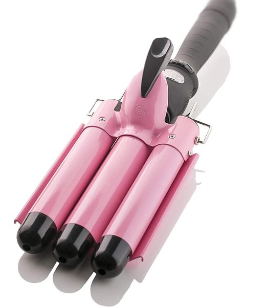 

three barrel curling iron wand with lcd temperature display - 1 inch ceramic tourmaline triple barrels, dual voltage crimp