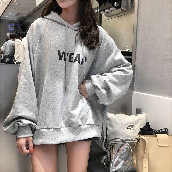 

2021 autumn and winter loose pullover sweater student girls leisure fashion hooded jacket sports long sleeved hat sweater, Black