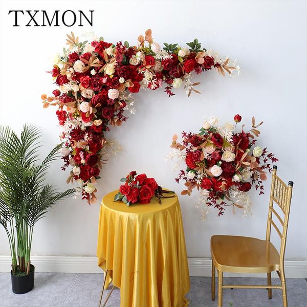 

wedding decoration fake flower simulation red rose wall hanging triangle flowers arch weddings celebration background layout