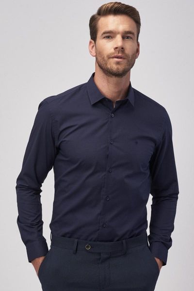 

men's shirt dark navy blue classic tailored slim fit dress shirts, White;black
