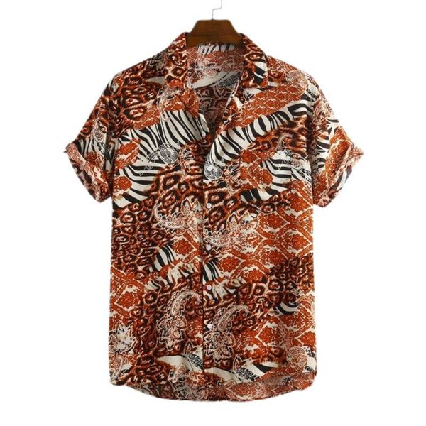 

men's casual shirts digital print short sleeve shirt summer 2021 holiday fashion beach loose traveling clothes button, White;black