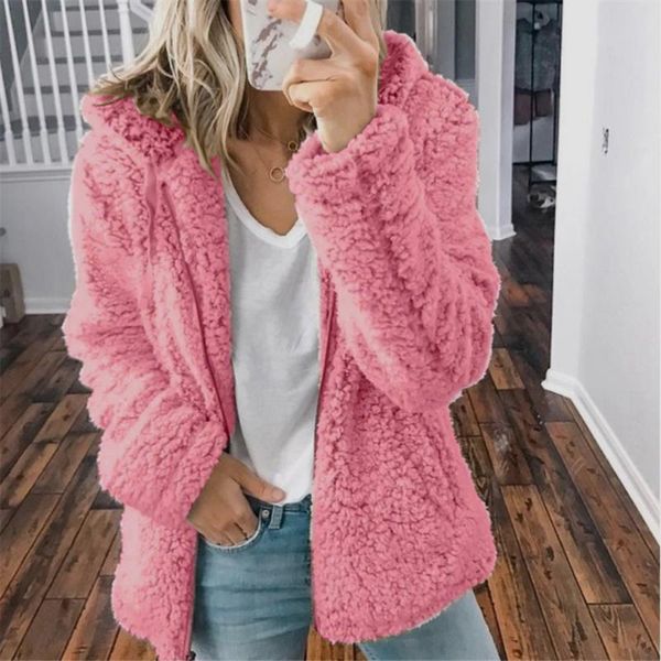 

fashion lamb wool autumn winter coat women jacket fleece shaggy warm zipper cropped jackets overcoat women's, Black;brown