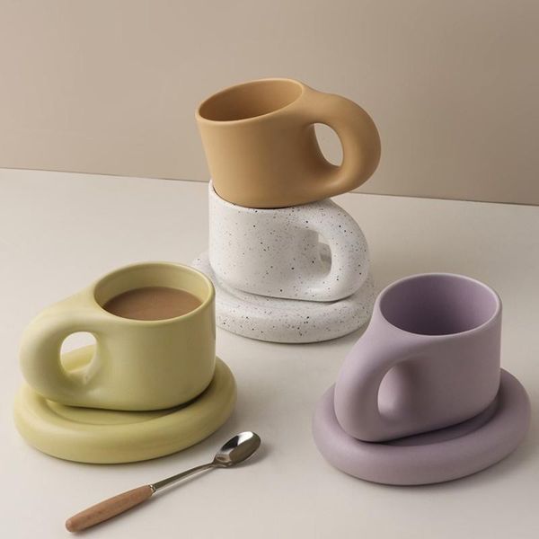 

cups & saucers nordic ins wind couple mug creative personality cute simple ceramic coffee cup and saucer