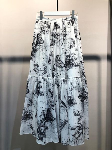 

skirts 2021 women fashion high waist retro ink print big pleated skirt 0517, Black