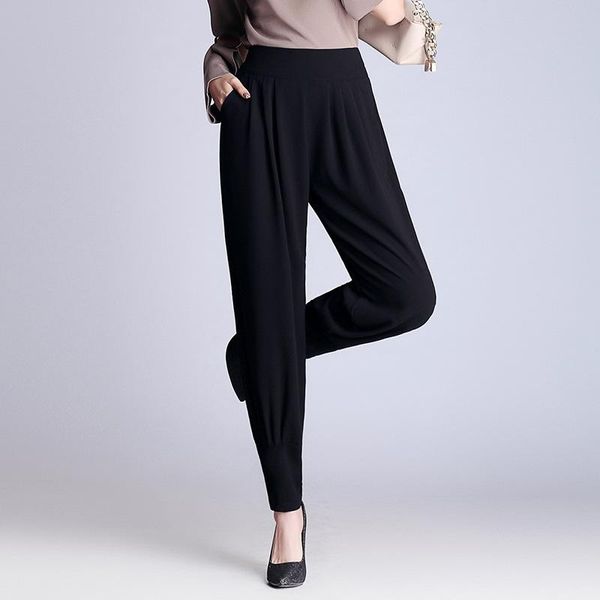 

women's pants & capris apparel ol chiffon high waist harem women stringyselvedge summer style casual female 2021 black trousers -4xl, Black;white