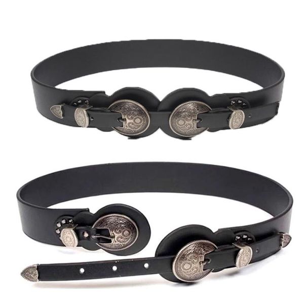 

belts medieval metal leather head carved belt costume larp accessory men women viking knight cosplay waistband buckle straps for adult, Black;brown