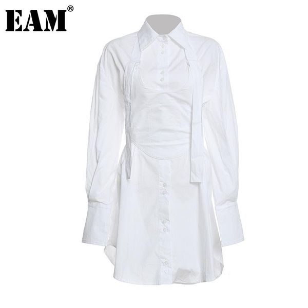 

[eam] women white irregular split big size dress lapel long sleeve loose fit fashion tide spring autumn 2021 1db621 casual dresses, Black;gray