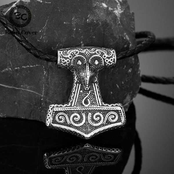 Collane con ciondolo Vichinghi Ancora Corvo Collana Uomo Acciaio inossidabile Norreno Amuleto Rune Odino Martello Mjolnir Regali gioielli maschili scandinavi
