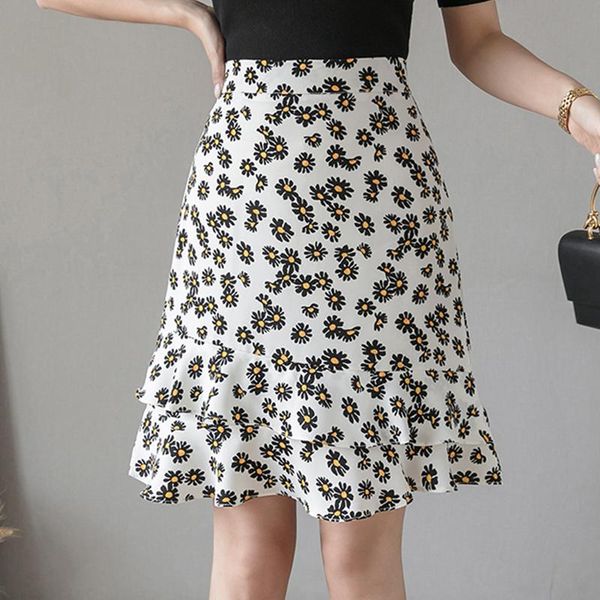 

skirts shintimes ruffles chiffon skirt women korean fashion womens high waist floral summer ladies clothes, Black