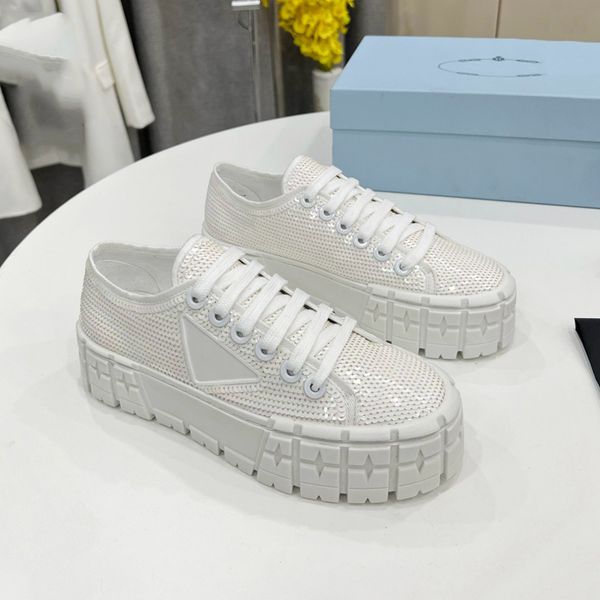 

double wheel sequin sneakers casual shoes women chunky sole with tire-tread trainer rubber sneaker triple black white platform shoe