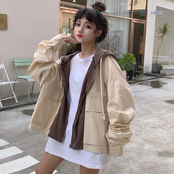 

women's jackets casual girls'jackets, autumn and spring, for students, with patchwork, korean style, zipper, harajuku, mainly q4sn, Black;brown