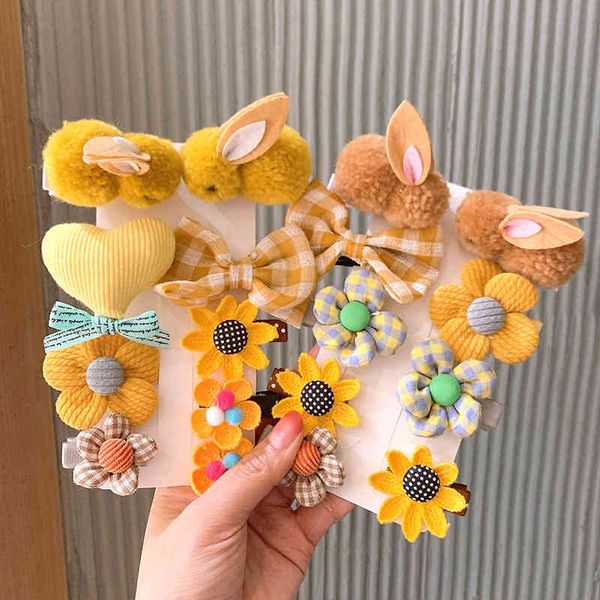 

hair accessories korean children's flower cute rabbit hairpin girl baby princess little headdress, Golden;white