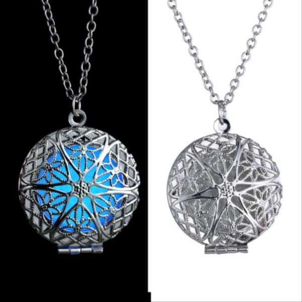 

pendant necklaces fluorescent blue luminous round hollow can open necklace glows at night neck jewelry, Silver