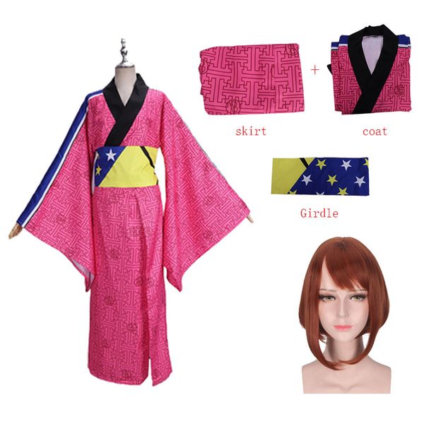 Acessórios Para Traje Meu herói Academia Anime Cosplay Ochaco Uraraka Quimono Kawaii Meninas Saia Top Cinto Conjunto completo Roupão de Halloween Trajes