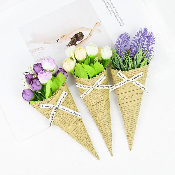 

decorative flowers & wreaths 3pcs artificial mini tulip real touch kraft paper packaging bouquets fake flower wedding party decor bouquet ac