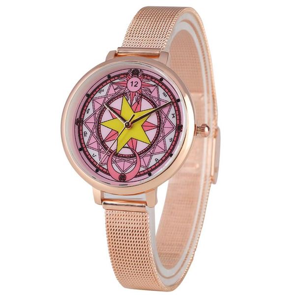 

wristwatches chic quartz watch women bracelet premium steel mesh band wristwatch exquisite beautiful girl pentagon pattern dial watches, Slivery;brown