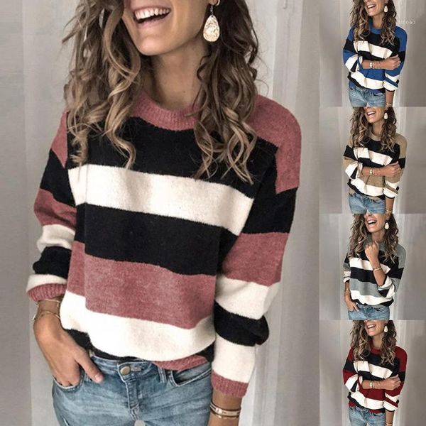 

women's sweaters women fall casual long sleeve pullover o neck color block loose knitted sweater female patchwork all-match knitwear si, White;black