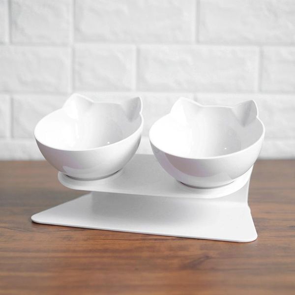 

cat bowls & feeders white pet neck protector bowl dogs non-slip double with raised stand and water products