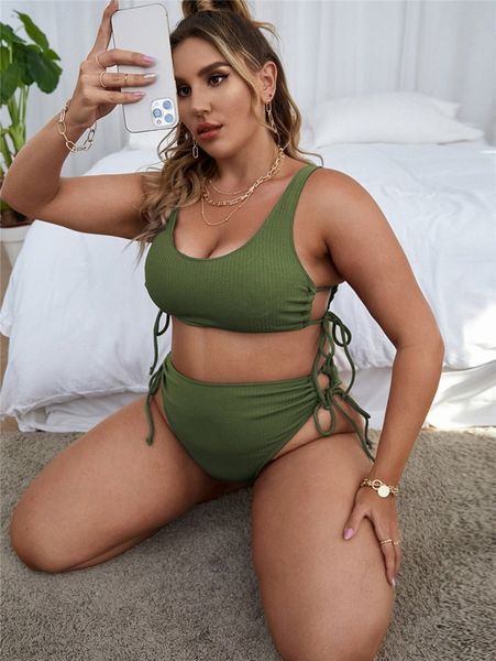 

plus tie side bikini swimsuit z5d5#, Black