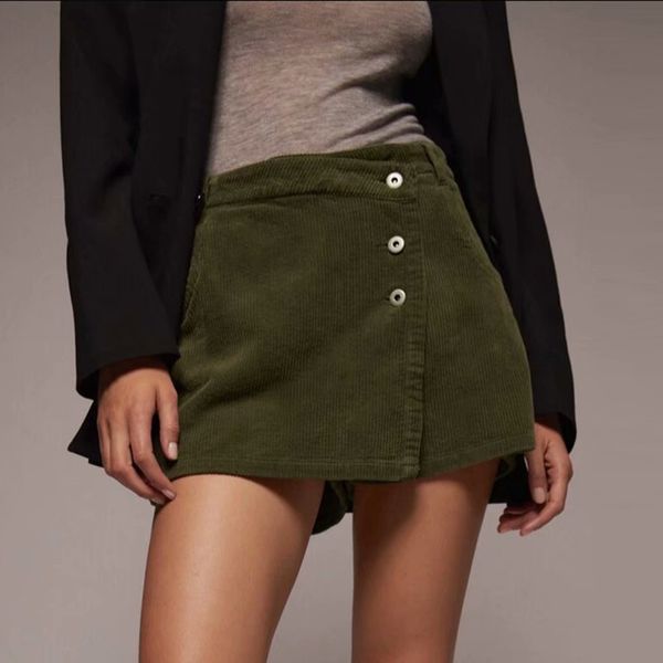 

za women shorts summer casual solid corduroy zipper high waist loose for girls soft cool female short 210422, White;black