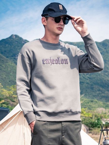 

men letter pattern drop shoulder pullover u4fj#, Black