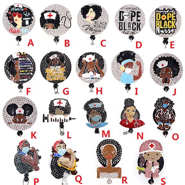 

custom key rings medical black nurse magic rhinestone retractable id holder for name accessories badge reel with alligator clip, Slivery;golden