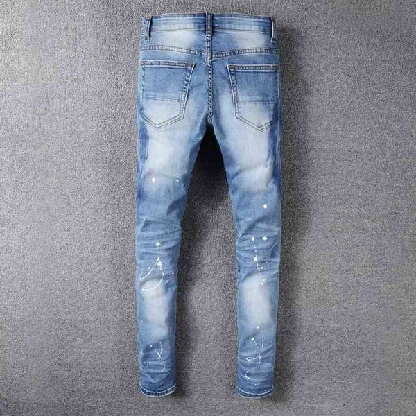 

men's jeans brand blue elastic destroyed ripped biker patches broken pants hip hop skinny homme 563 ac5z