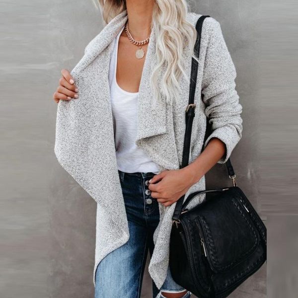

women's jackets solid grey women autumn cardigan long sleeve loose mid length knittwear casual sweater female pocket coat 2021, Black;brown