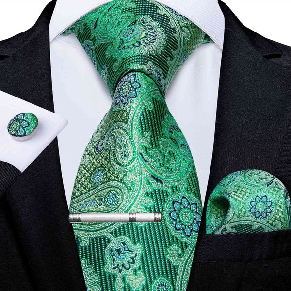 Set di seta da uomo verde Paisley Business Wedding Cravatta Fazzoletto Accessori per feste di lusso Gravatas Regalo per uomo DiBanGu