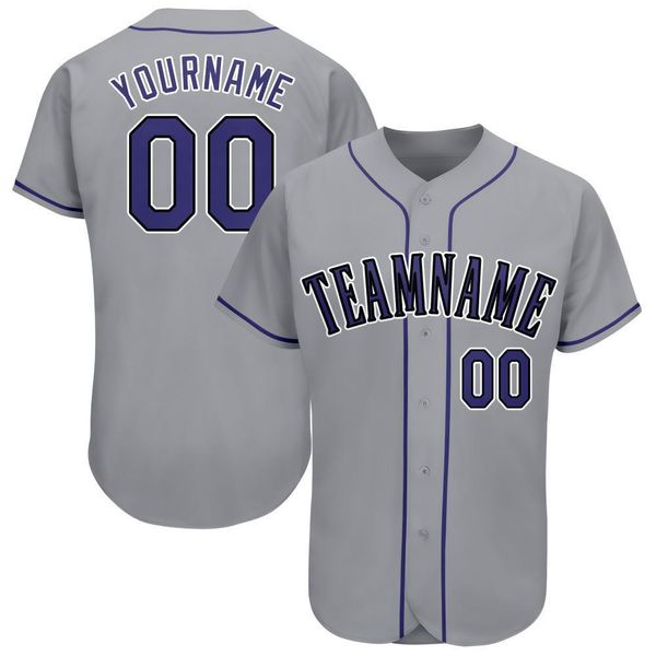 Custom Grey Purple-Black Baseball Jersey