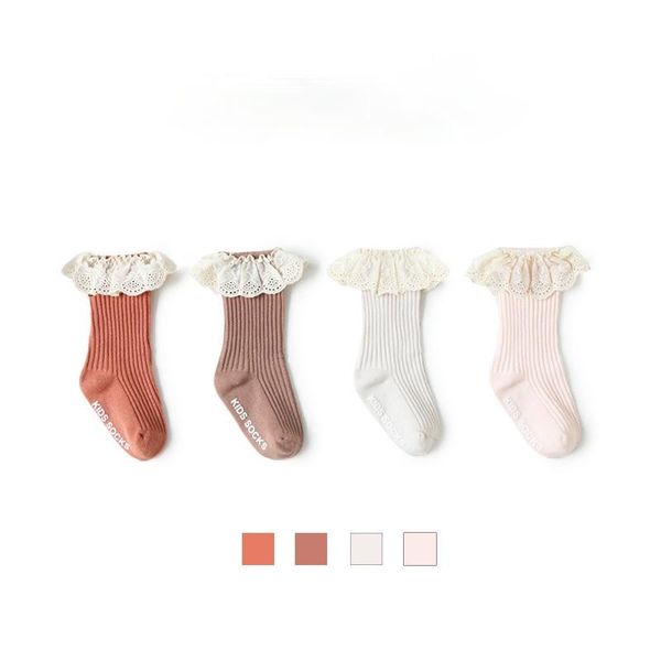 

socks children spring & autumn solid lace girls in tube born baby slip boneless sewing cotten 1 2 3t, Pink;yellow