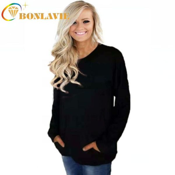 

women's hoodies & sweatshirts autumn and winter clothing women round collar full sleeve loose type solid color size s to 3xl casual st, Black