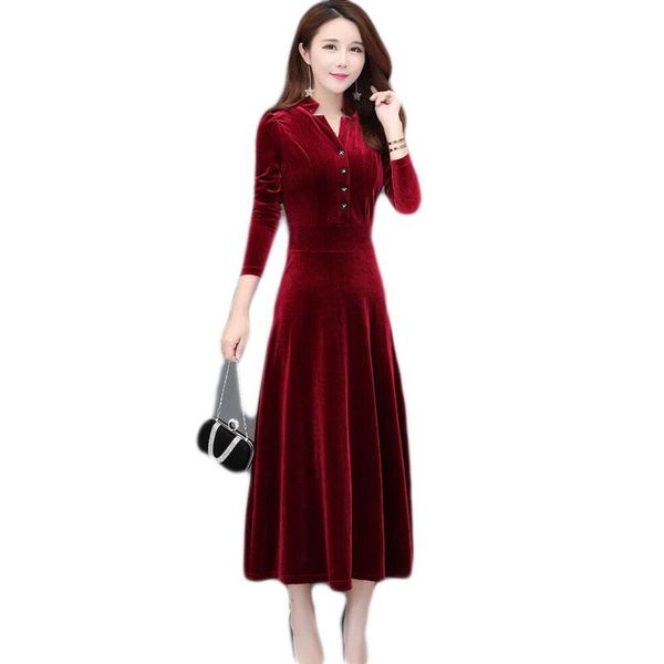 

casual dresses female autumn winter dress robe vintage solid velvet women long sleeve slim femme vestidos e336, Black;gray