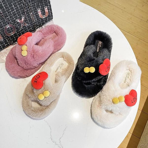

heart-shaped cross-tied warm indoor female soft slippers mute offce girlfriend gift plush size 35-36; 37-38; 39-40, Black
