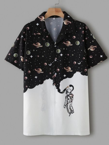 

men astronaut and galaxy print shirt g7g0#, White;black