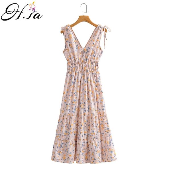 

strap dress women sleeveless long pleated floral es low v neck backless longo robe beach style 210430, Black;gray