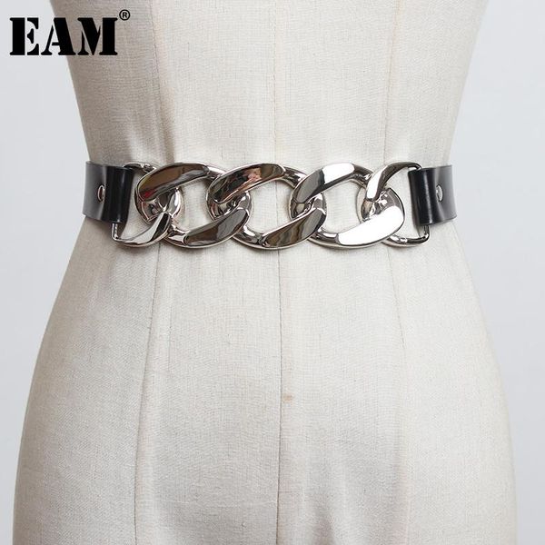 

[eam] pu leather black metal chain split wide belt personality women fashion tide all-match spring autumn 2021 1dd0615 belts, Black;brown