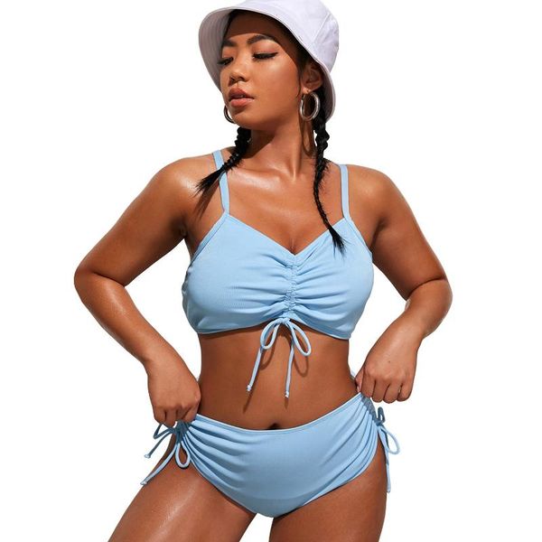 

women's swimwear plus size bikini for fat women retro large split conservative slimming swimsuit, White;black