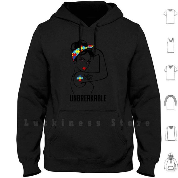

autism mom unbreakable awareness month gift hoodies long sleeve men's & sweatshirts, Black