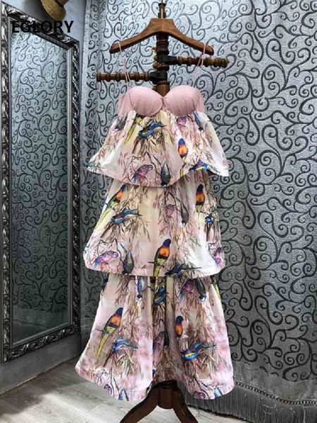 

dresses novia party vestidos spring summer women spaghetti strap cute birds floral print cascading ruffle backless maxi, Black;gray