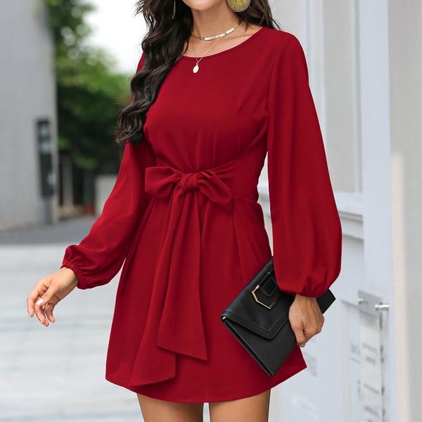 Casual Kleider Frauen Mode Schlanke Taille Kleid Langarm Einfarbig Lose Plus Größe Bequeme frauen Kleidung Herbst Und Winter