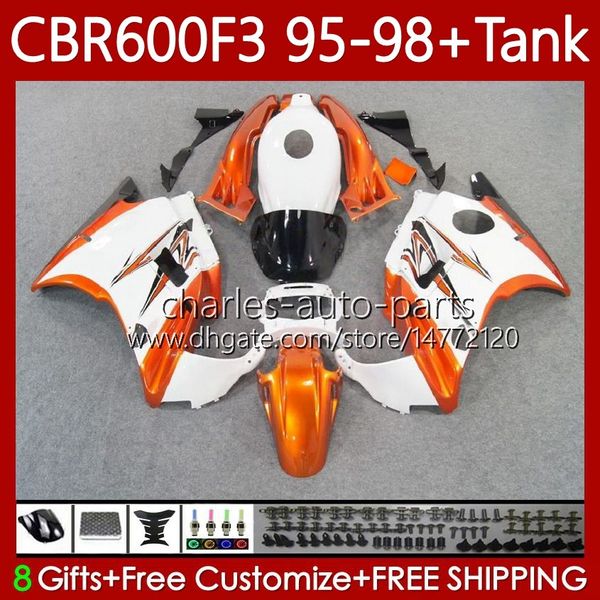 Bodys + Tank para Honda CBR600 CBR 600 F3 FS CC 600F3 95-98 Bodywork 64No.53 600FS 600cc CBR600F3 95 96 97 98 CBR600-F3 CBR600FS Orange Branco 1995 1996 1998 1998 Kit de Feira