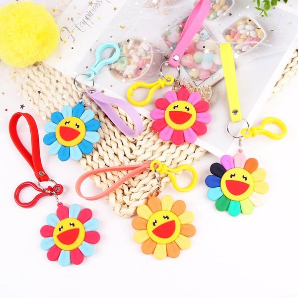 

keychains fashion colorful soft sunshine smile keychain creative car sunflower keyring men and women bag small pendant jewelry, Silver