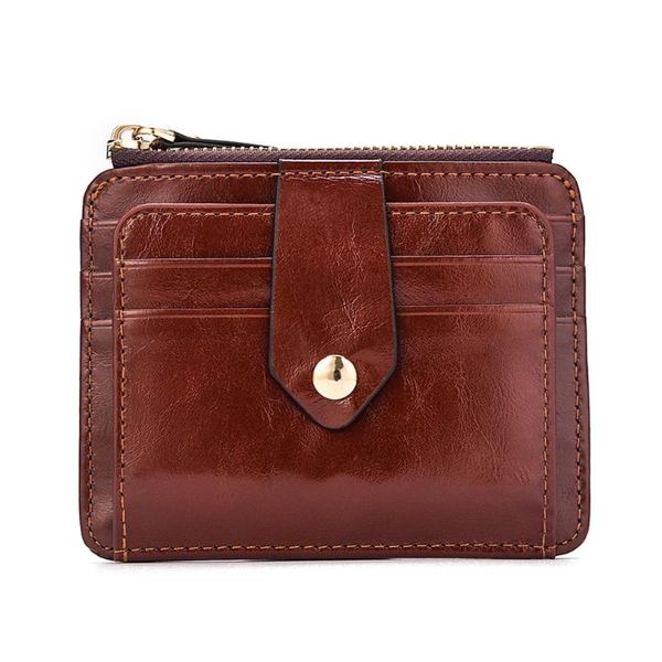 

wallets women's solid color short leather retro vintage style card bag wallet multi-function folding money clip, Red;black